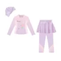 Kids split long-sleeve skirted swimsuit set, stylish pink purple gradient design for girls. - 2XL / Top And Bottom / Purple Unicorn