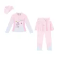 Kids gradient split long sleeve swimsuit set with cute mermaid print and matching swim cap. - 2XL / Top And Bottom / Blue Mermaid