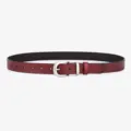 Ceinture en cuir bordeaux avec boucle argentée, accessoire de mode élégant. - Brun-rouge avec boucle argentée / 105cm