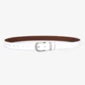 Minimalist white leather belt with vintage metal buckle, versatile casual waist accessory. - White With Silver Buckle / 105cm