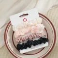 Satin skinny hair scrunchies set, 4-piece solid color hair ties for women and girls daily styling. - 4 Pieces / Black Cream Champagne Snow Ivory