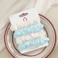 Satijn haarrekkers set, 4 stuks witte en blauwe zijden haarelastiekjes voor dames. - Gebroken Wit en Hemelsblauw