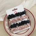 Satijn haarelastiekjes set voor dames en meisjes, minimalistische paardenstaart haaraccessoires. - Zwart + Champagne
