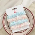 Satijn haarelastiekjes set, elegante blauwe en roze elastische haarelastiekjes voor vrouwen. - Hemelsblauw en Ivoor