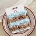 Satijn haarrekkers set van 4 elegante dunne paardenstaart houders voor dames en meisjes. - Hemelsblauw en Goud