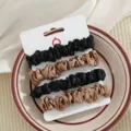 Elegante satijnen haarelastiekjes set voor vrouwen, minimalistische paardenstaart haarbanden. - Zwart + Goud