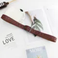 Womens brown punched hollow belt vintage style metal buckle trousers belt daily wear - Red Brown