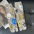 Niedliche japanische Katzen Jacquard Tabi Socken, Socken mit geteilten Zehen für Damen. - 35-41 / Cartoon Katze