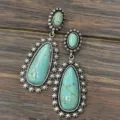 Pendientes colgantes de turquesa plateada vintage, pendientes étnicos de estilo bohemio. - Turquesa Azul