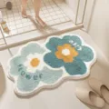Flauschige Blumen Badematte rutschfeste saugfähige Fußmatte für Badezimmer in grün. - Doppelblume