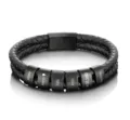 Men's personalized leather braided bracelet with custom engraved metal beads, stylish stainless steel design. - 1 Black Engravable Bead + Black Magnetic Clasp Bracelet