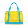Bright yellow mesh beach bag with blue straps, large capacity breathable toy storage bag. - Dopamine Tote Bag Yellow 42x26x14.5cm