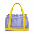 Purple mesh beach bag with yellow handles, large capacity toy storage bag for kids outdoor play. - Dopamine Tote Bag Purple 42x26x14.5cm
