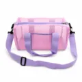 Pink mesh beach bag with purple handles, large capacity toy storage bag for kids outdoor use. - Dopamine Crossbody Bag Pink 32*14.5*14.5cm