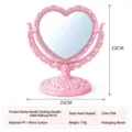 Retro pink heart-shaped desktop double-sided vanity makeup mirror, 22x21cm portable tabletop. - Heart / Nordic Pink