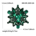 Elegant green crystal flower brooch alloy rhinestone fashion jewelry for women dress accessories. - Antique Gold and Green