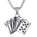 Men hip hop poker card necklace royal flush pendant alloy jewelry main view product display - Steel Color