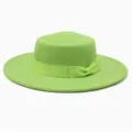 Green flat top wool felt hat, stylish fedora with ribbon band, elegant unisex fashion headwear. - M (56-58cm) / Fruit Green