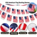 Nahaufnahme der amerikanischen Wimpelkette mit Polyestergewebe, Siebdruck und Randeinfassung. - 14*21cm 30 Stück 10m