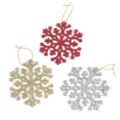 Christmas glitter snowflake ornaments hanging tree decorations set of 3 pieces 10cm - 3 Pieces/Pack / Three Colors