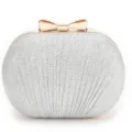 Silver glitter evening clutch bag with cute gold bow, elegant sparkle shoulder bag style. - 19x7x12cm / Silver with Gold Hardware