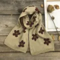 Sciarpa in maglia autunno inverno bambino grazioso motivo floreale collo caldo moda - 20x130 cm / T27 Beige