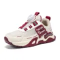 Kids athletic sneakers in beige and maroon with rotary dial, breathable mesh upper for sports. - 38 / Double Mesh Burgundy