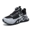 Kids rotary dial outdoor sneakers breathable mesh athletic running shoes black grey - 38 / Double Mesh Black Grey