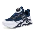 Kids rotary button mesh athletic sneakers, casual outdoor running shoes in blue and white. - 38 / Dark Blue