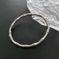 Bracelet en métal argenté bambou minimaliste, bijou de mode style vintage pour quotidien. - 03-G14 Jonc Bambou en Acier Titane Argenté