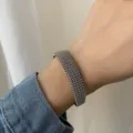 Bracelet manchette large en maille métallique argentée, bijou de mode minimaliste pour femmes. - jz-33 Petit Jonc en Acier Titane