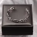 Bracelet manchette en métal chaîne d'ancre argenté, jonc ouvert minimaliste pour femme bijoux. - 61# Jonc Nez de Cochon en Acier Titane Couleur Acier