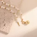 Collana di perle d'acqua dolce vintage francese con perline dorate e ciondolo a sfera elegante - Stile 1