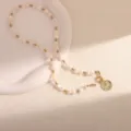 Collana di perle d'acqua dolce vintage francese perline d'oro pendente gioielli eleganti donna. - Stile 5