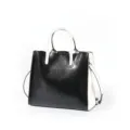 Women genuine leather handbag black white tote shoulder bag large capacity commuting bag - Black and White Patchwork