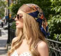 Satin Leopard and Chain Print Head Scarf Square Hair Scarf for Women Spring Summer Fashion - 60x60cm / Leopard Chain Navy Blue