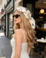 Chic satin hair scarf for women, trendy butterfly print square head wrap for spring and summer. - 60x60cm / Butterfly Beige