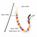 Colorful plush worm cat teaser stick with black rod and feather tail for interactive pet play. - Rainbow Striped Caterpillar With Feather