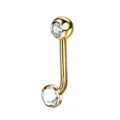 Anello piercing curvo dorato con cristalli trasparenti per decorazione del corpo. - 1.6*11*5mm / Oro Bianco