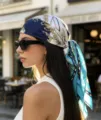 Elegant satin silk square headscarf featuring a luxury baroque chain print for stylish women. - Style 1