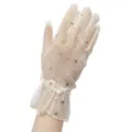 Sheer mesh tulle short gloves with sparkling rhinestones and ruffled cuffs for bridal wedding. - Champagne/Short/Ruffle/Rhinestone