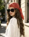 Sciarpa bandana stampa paisley rossa 70cm fazzoletto vintage quadrato per donna - Stile 30