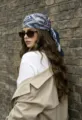 Foulard in seta con stampa cachemire blu vintage 70cm quadrato bandana moda donna - Stile 34