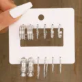 Set di orecchini a cerchio in metallo argentato, orecchini geometrici spessi moda donna. - 5701802-Argento Multiparte-Combinazione Cerchi Orecchini in Metallo