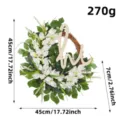 Artificial floral wreath with wooden hi sign, white flowers and green leaves for wall decor 45cm - H1-11 Tulip Wreath / White