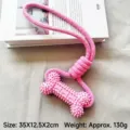 Pink rubber spiked bone dog chew toy with braided cotton rope for aggressive chewers. - 130g Single Pack / Pink Hand-Pulled Bone Knot