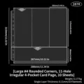 A4 11-hole 4-pocket clear card binder pages, sheet size 313x288mm, high clarity protection. - Large A4 Rounded Corner 11 Holes Irregular 4-Pocket Pages 10 Sheets 167#