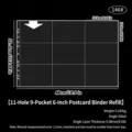 Transparent 9-pocket loose-leaf card binder page for photo and postcard storage, 11-hole. - Clearance 11 Holes 9-Pocket 6-inch Storage Pages 10 Sheets 146#
