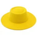 Yellow wool felt flat top fedora hat vintage British style jazz cap for women autumn - One Size / Yellow