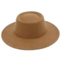 French dome flat brim felt hat vintage brown winter autumn women fashion fedora hat - One Size / Khaki